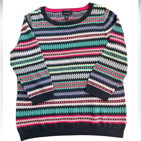 Lands' End Fair Isle cotton Sweater 3/4 sleeves - Picture 2 of 5